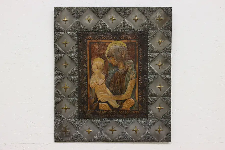 Main image of Mother Mary & Jesus Antique Tooled Leather Wall Plaque