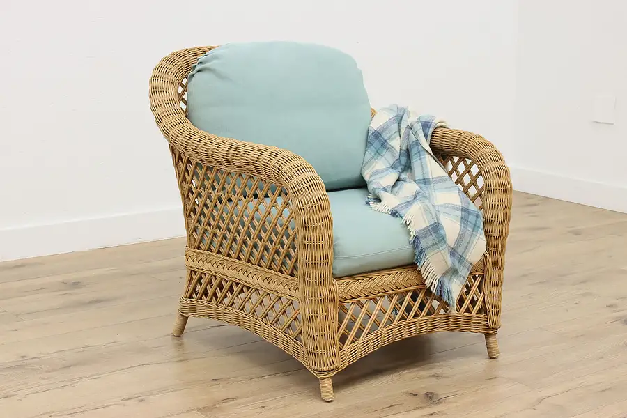 Main image of Patio or Sunroom Vintage Wicker Chair, Cushions