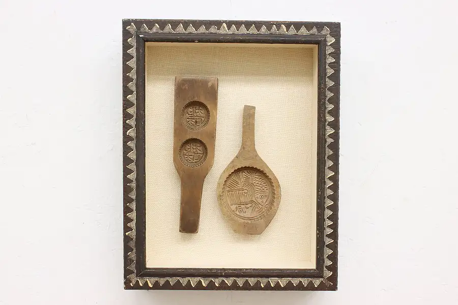 Main image of Swedish Antique Carved Cookie Molds, Custom Framed