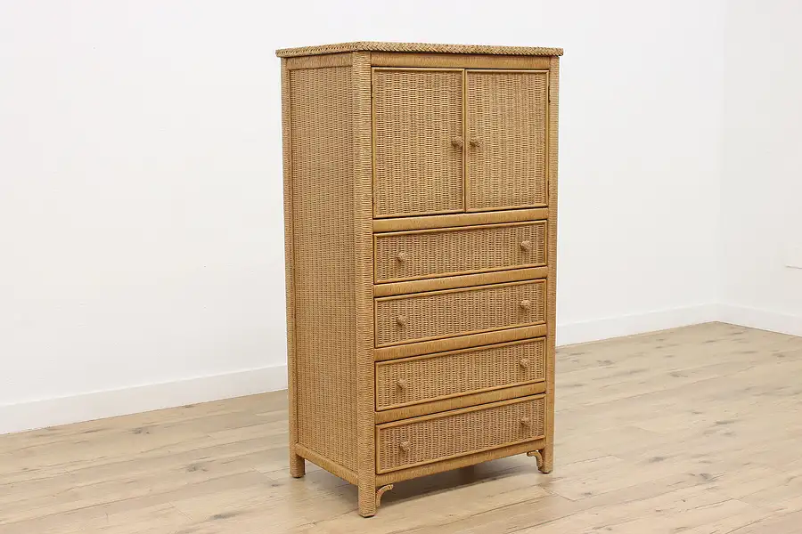 Main image of Wicker Vintage Dresser Tall Chest or Armoire, Link Lexington