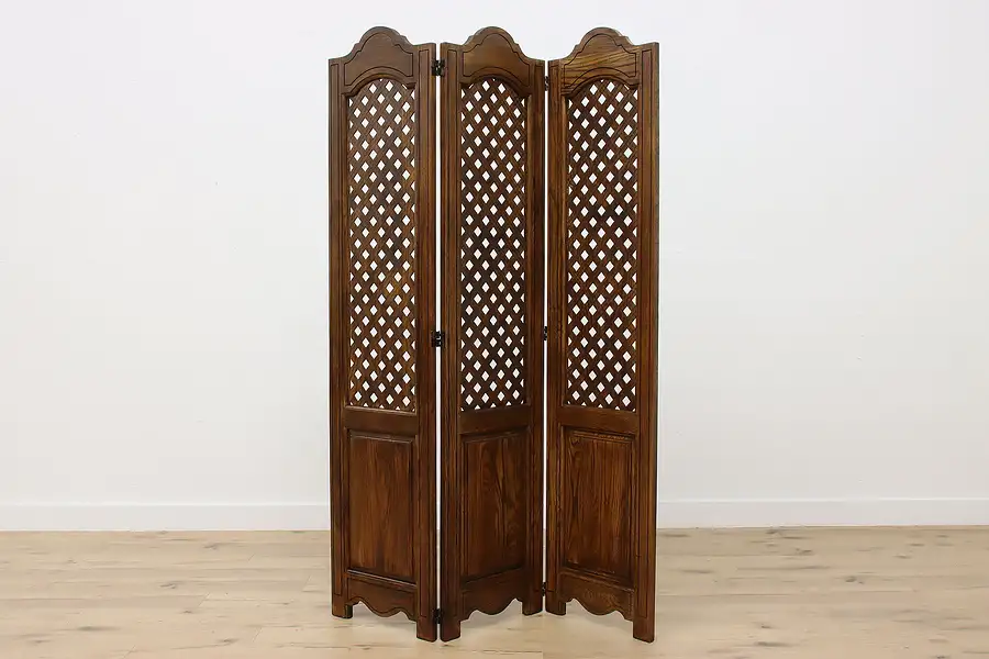 Main image of Country French Design Vintage Carved Oak 3 Panel Screen