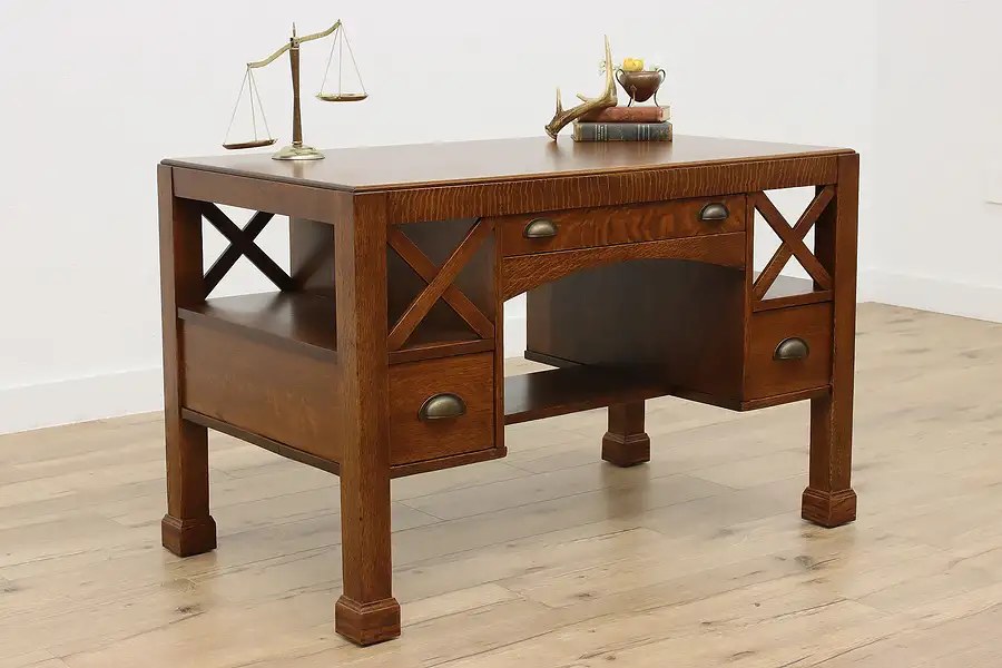 Main image of Craftsman Antique Mission Oak Library Table or Office Desk