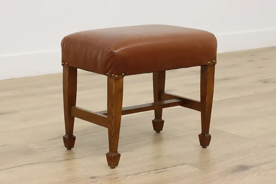 Main image of Arts & Crafts Antique Mission Oak & Leather Footstool