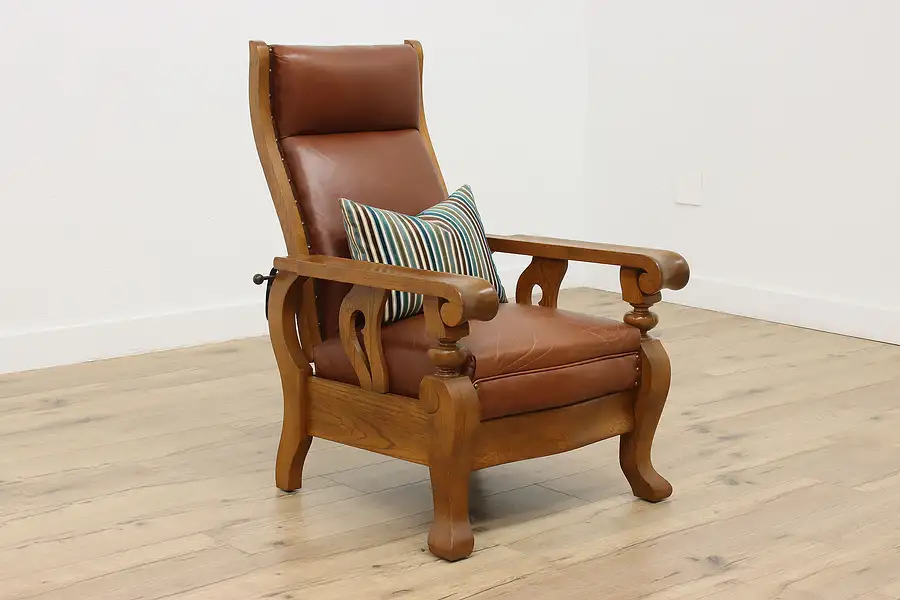 Main image of Morris Antique Oak Recliner Chair, Leather Upholstery