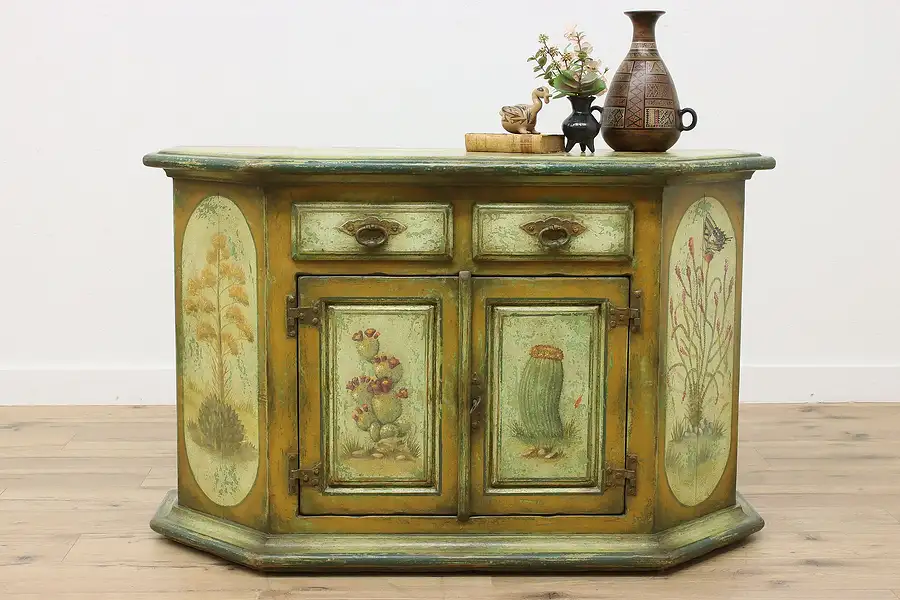 Main image of Southwest Hand Painted Vintage Server Bar, Console Cabinet