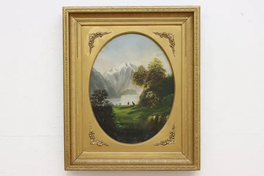 Main image of Mountain Valley Victorian Antique Original Oil Painting 30"