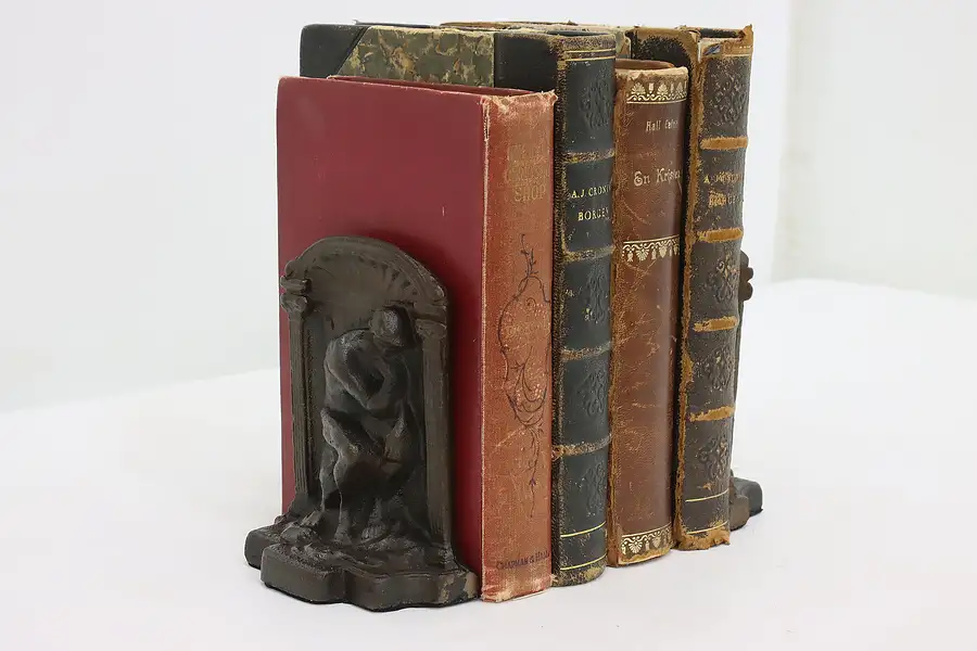 Main image of Pair of Antique Bronze Finish Rodin The Thinker Bookends