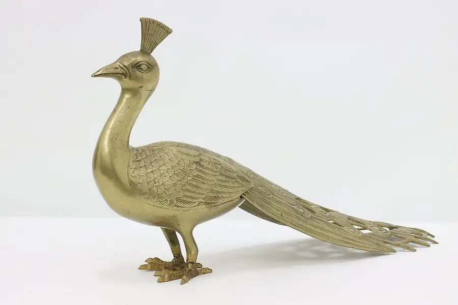 Main image of Brass Vintage Peacock Decorative Sculpture 22.5"