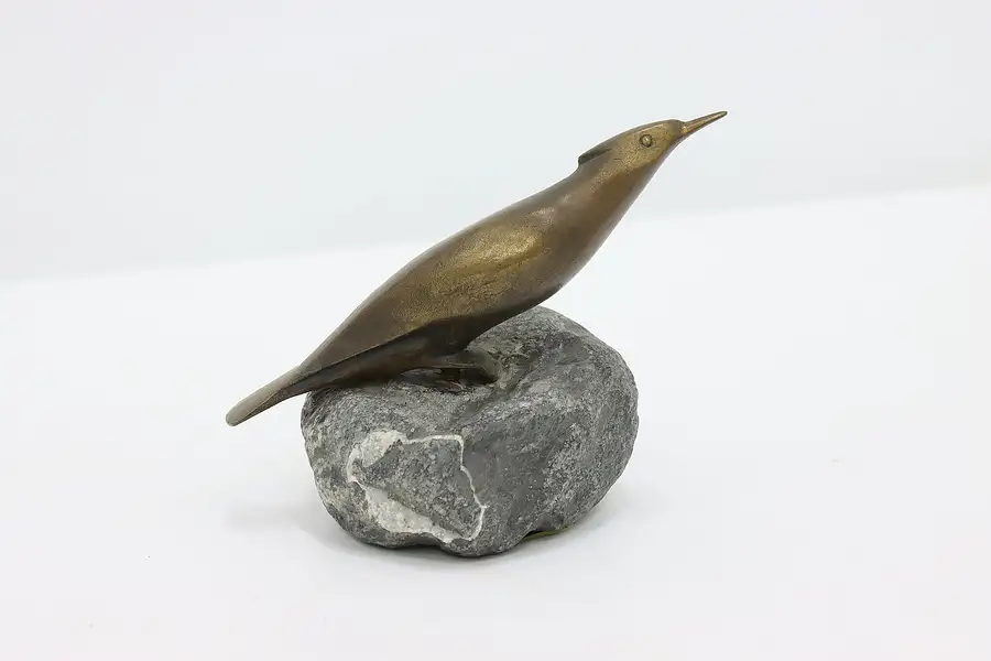 Main image of French Vintage Bronze Bird Sculpture Natural Stone Reussner