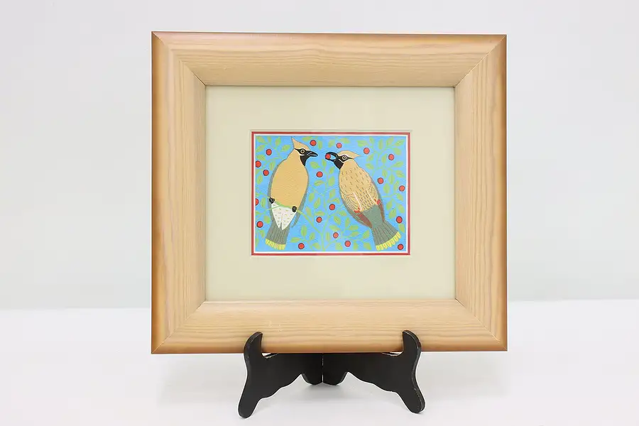 Main image of Pair of Cedar Waxwing Birds Vintage Original Print 11.5"