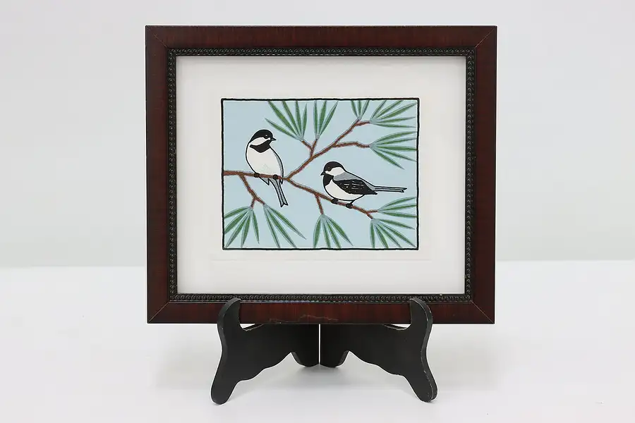 Main image of Pair of Chickadees Vintage Original Screen Print Allen 9"