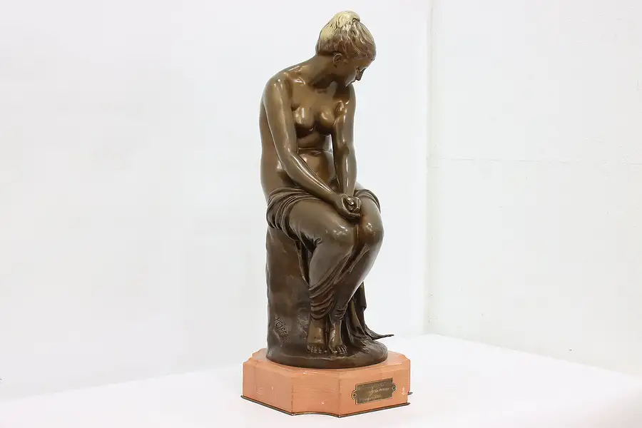 Main image of French Antique Woman & Birds Bronze Sculpture after Peiffer