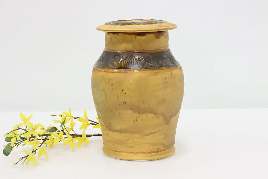 Main image of Painted Vintage Stoneware Keepsake Jar or Container Signed