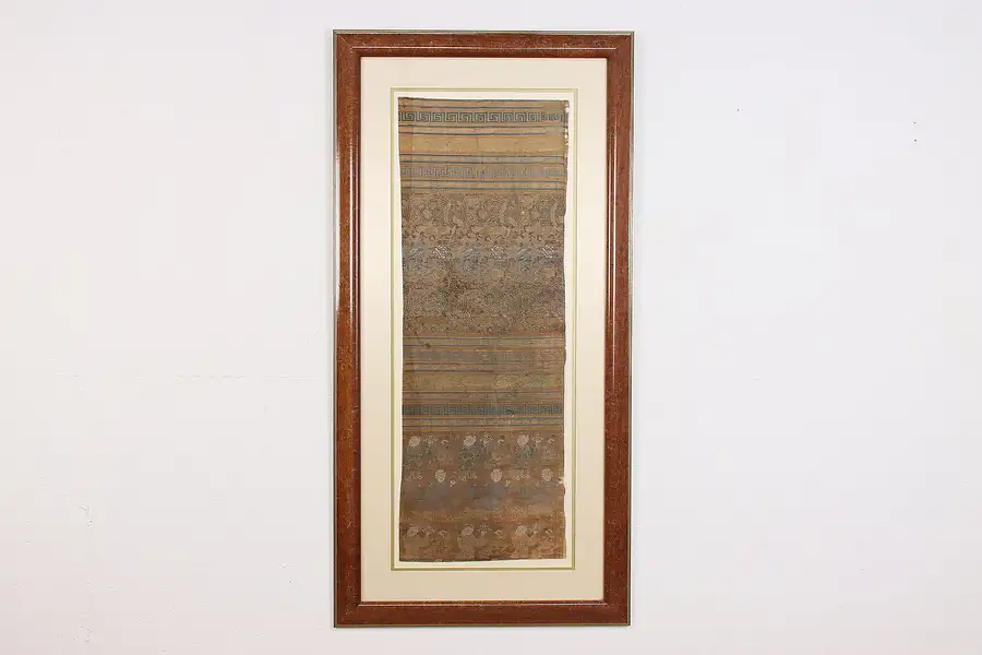 Main image of Asian Antique Embroidered Silk Dragons Panel, Custom Framed