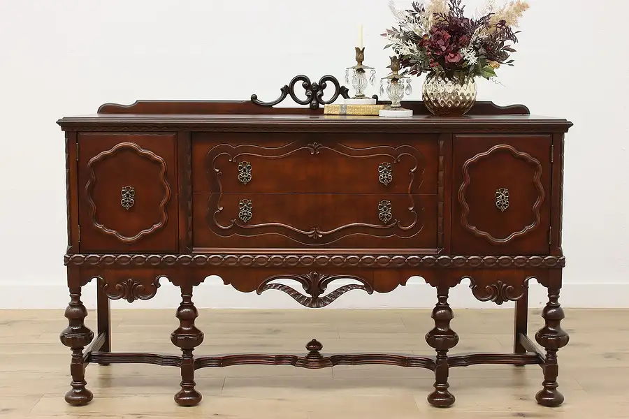 Main image of Tudor Antique Carved Walnut Buffet Sideboard Server, Berger