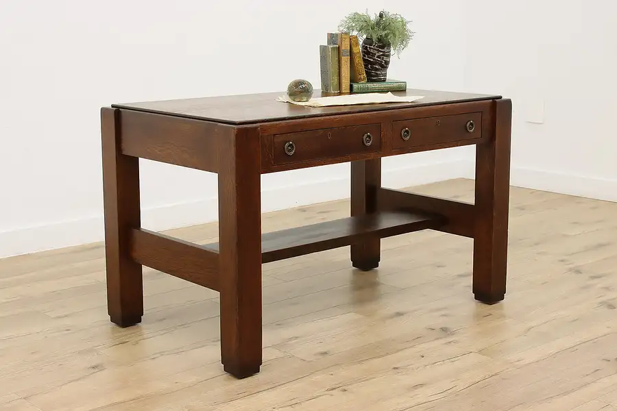 Main image of Arts & Crafts Mission Oak Library Table, Office Desk, Daisy