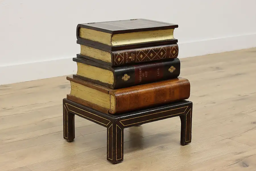 Main image of Leather Stacked Book Vintage Side End Table Maitland Smith