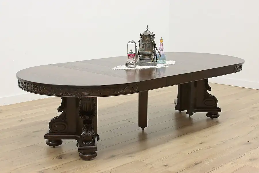 Main image of Renaissance Antique Oak 54" Dining Table 7 Leaves, Opens 13'