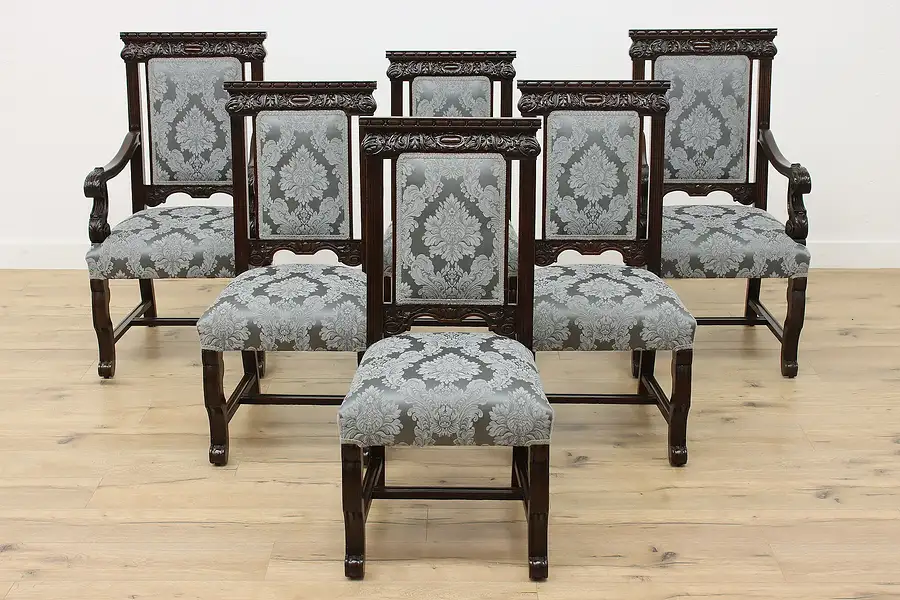 Main image of Set of 6 Antique Renaissance Carved Oak Dining Chairs