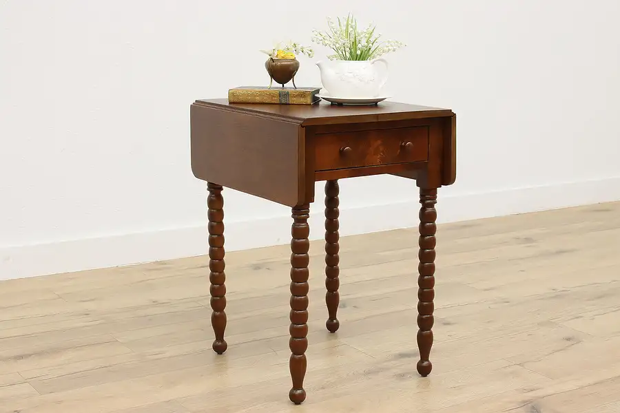 Main image of Sheraton Antique Farmhouse Drop Leaf Nightstand or End Table