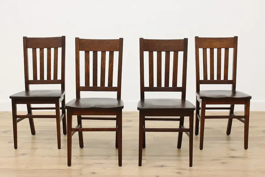 Main image of Set of 4 Arts & Crafts Mission Oak Antique Dining Chairs