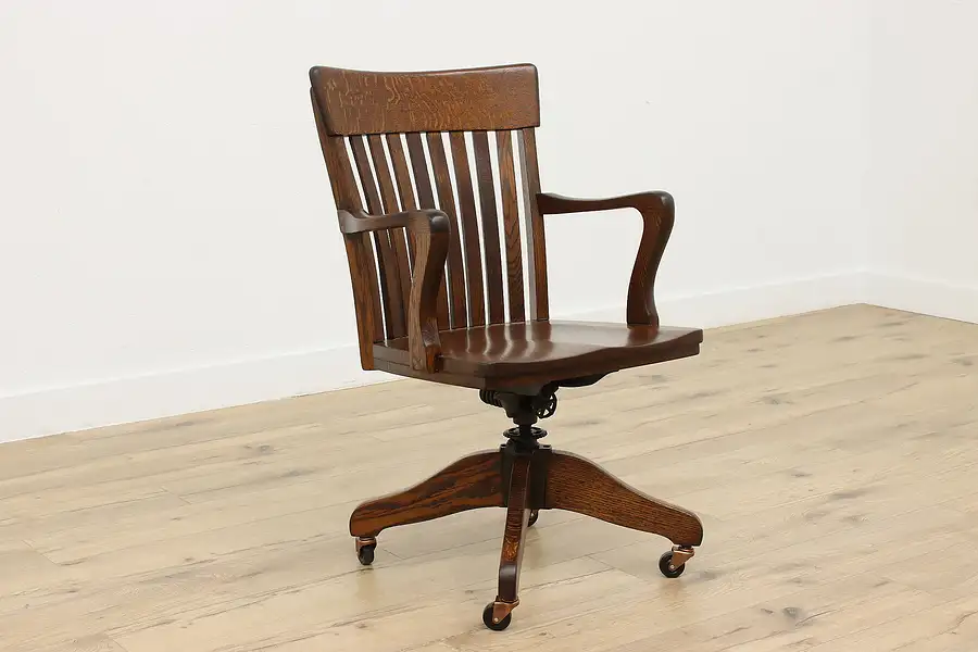 Main image of Traditional Oak Antique Office or Library Swivel Desk Chair