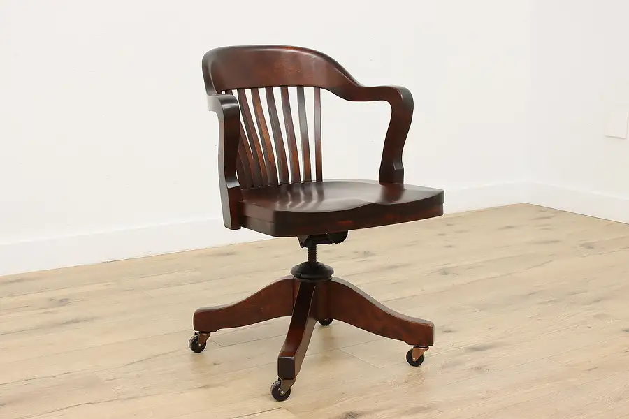 Main image of Johnson Antique Birch Swivel Office or Library Desk Chair