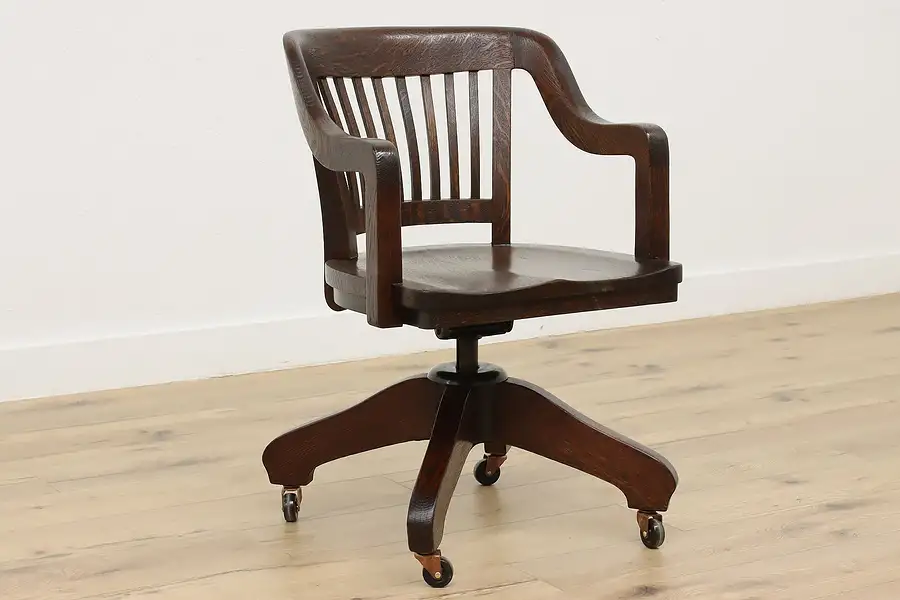 Main image of Crocker Antique Oak Swivel Office or Library Desk Chair