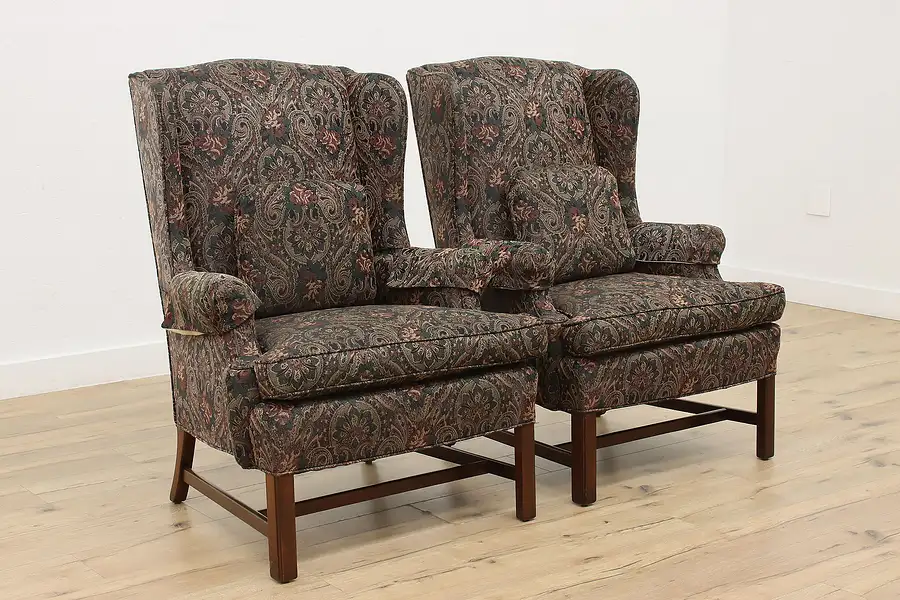 Main image of Pair of Georgian Design Upholstered Library Wing Chairs