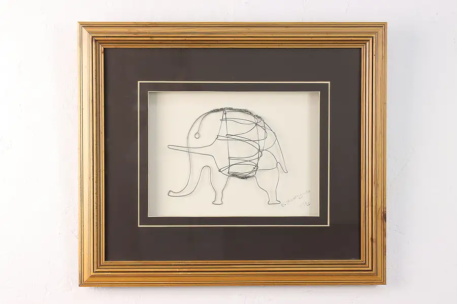 Main image of Framed 3D Elephant Wire Art, Signed 18.5"