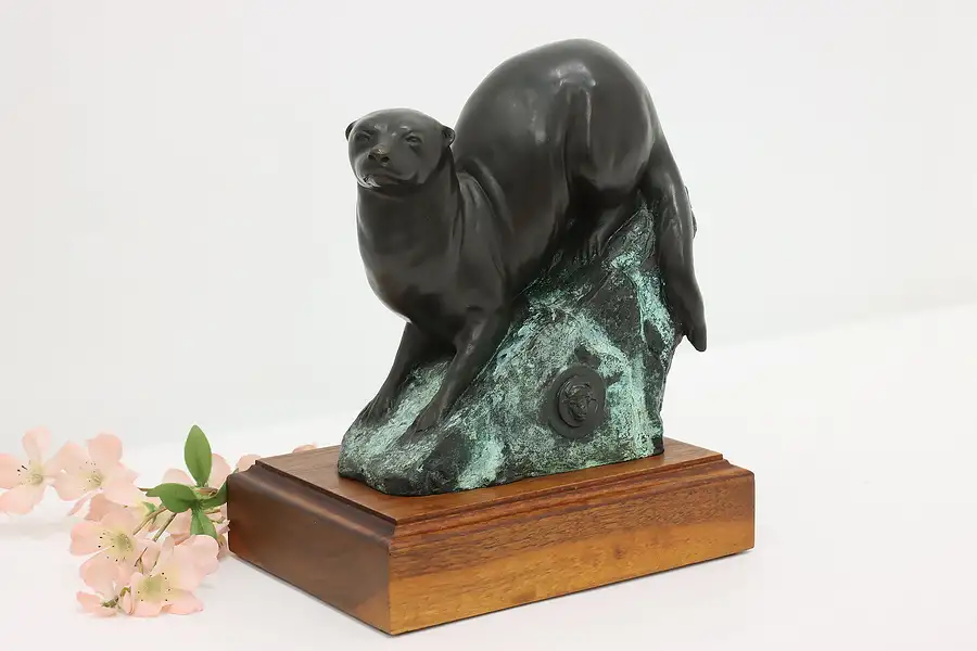 Main image of Bronze Vintage Otter Sculpture on Walnut Base, Johnson