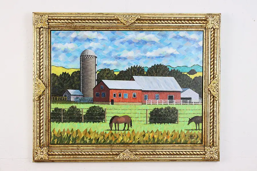 Main image of Horse Farm Vintage Original Acrylic Painting, Bodden 30"