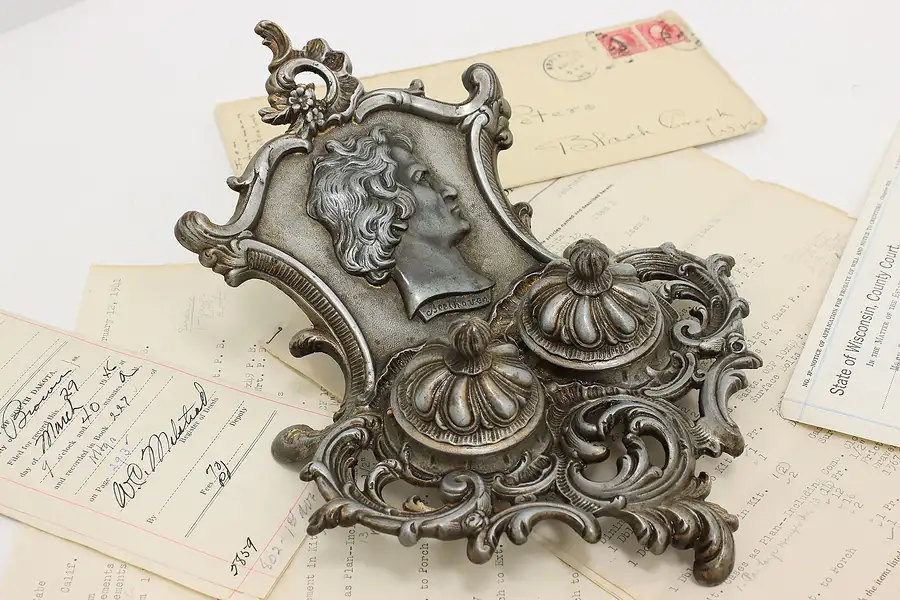 Main image of European Antique Desktop Double Inkwell, Beethoven