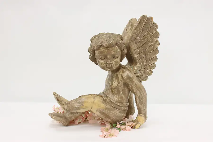 Main image of Painted & Carved Vintage Cherub Sculpture