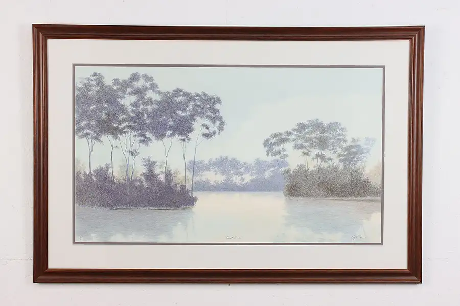 Main image of Lagoon with Trees Vintage Original Print, Wiler 42"