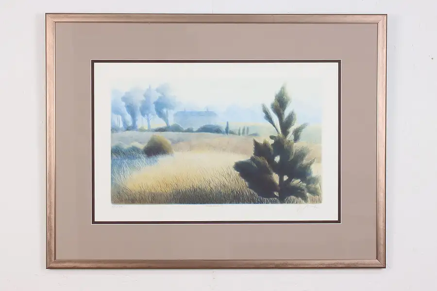 Main image of Country House in Field Vintage Print, Signed 32"