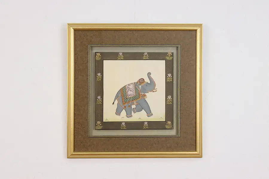 Main image of Ceremonial Elephant Vintage Watercolor Silk Painting 19.5"