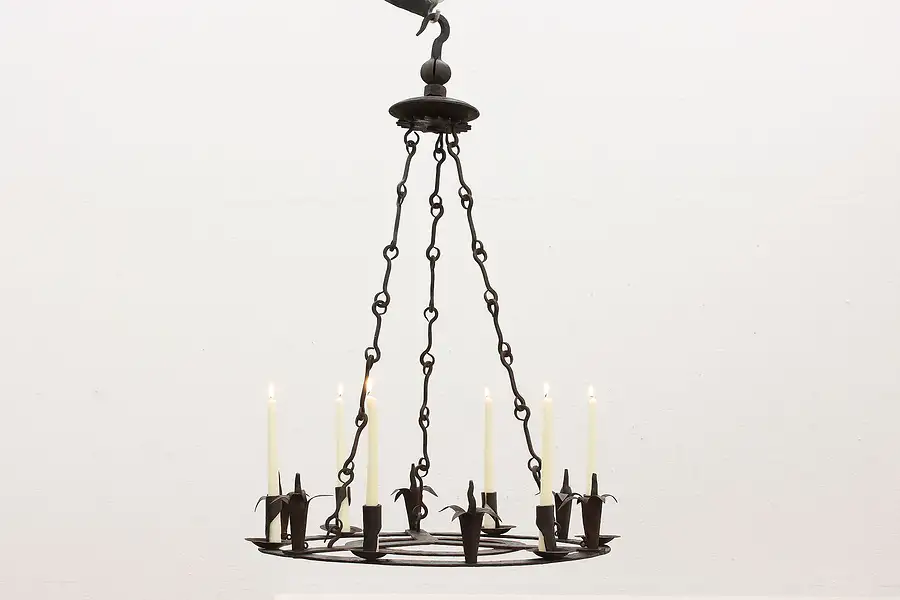 Main image of Farmhouse Antique Wrought Iron 6 Candle Chandelier