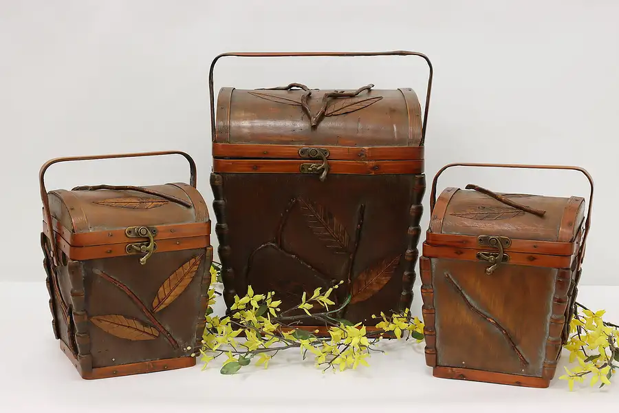 Main image of Set of Three Vintage Chinese Picnic Boxes, Leaves