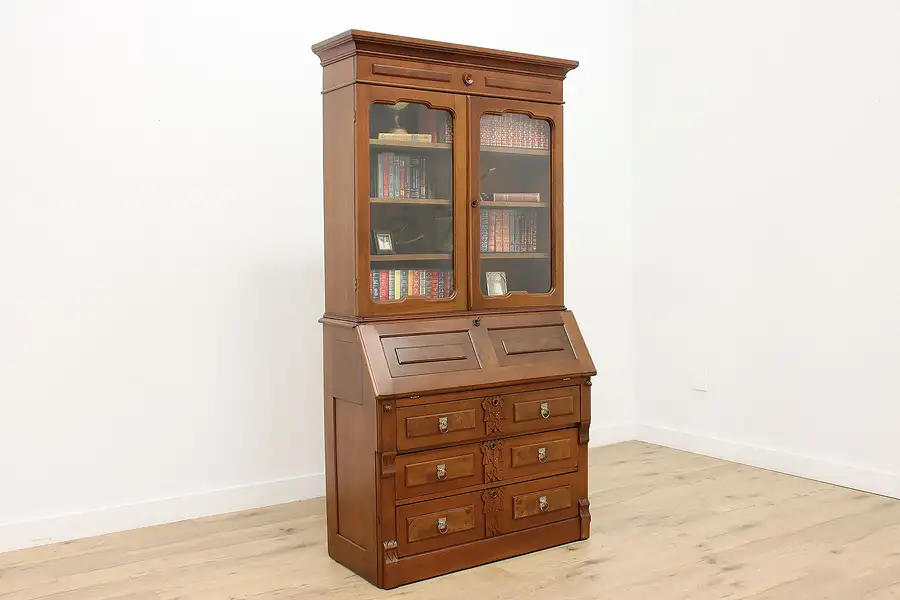 Main image of Victorian Antique Office Library Secretary Desk & Bookcase