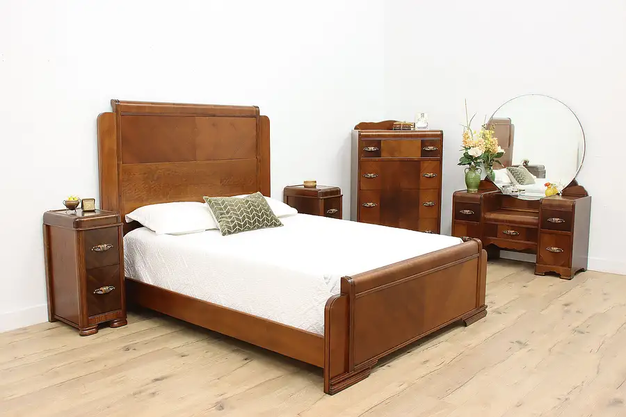 Main image of Waterfall Vintage Art Deco 5 Pc Bedroom Set, Queen Size Bed