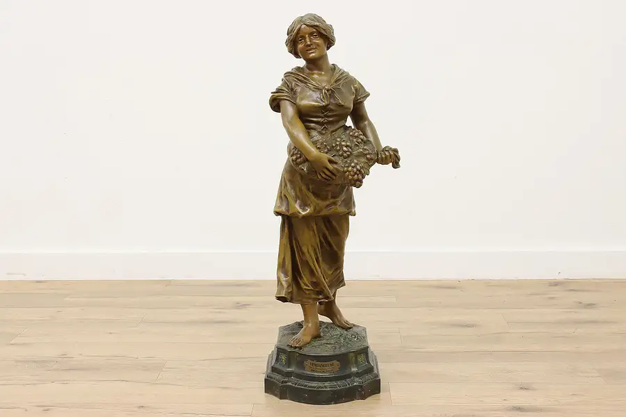 Main image of Woman Harvesting Grapes Antique Sculpture after Domenech