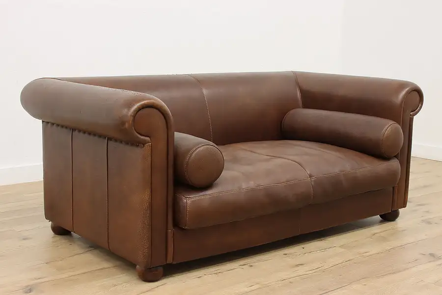 Main image of Italian Vintage Buffalo Leather Sofa or Couch Pillows Baxter