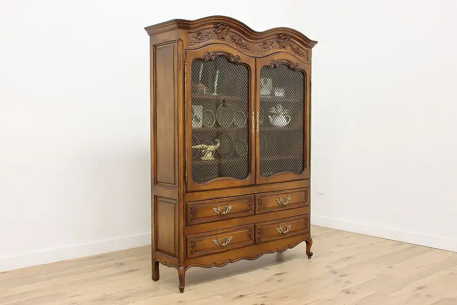 Main image of Country French Vintage Walnut China Cabinet Bookcase, Meldan