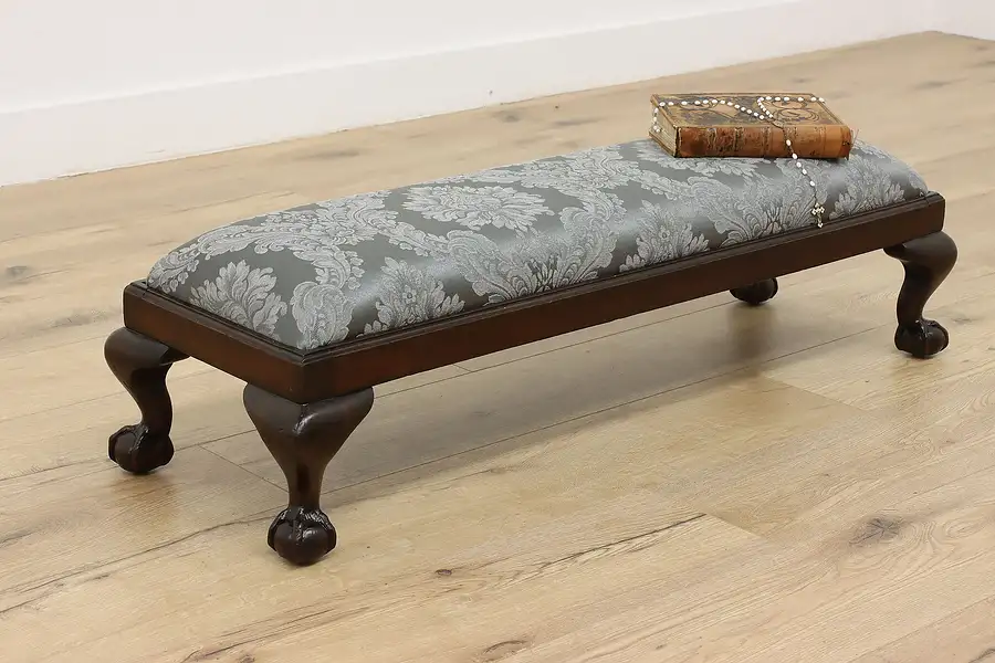 Main image of Georgian Design Antique Footstool or Small Bench, New Fabric