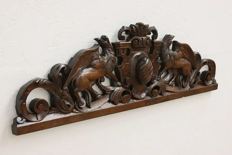 Main image of Renaissance Antique Carved Oak Salvage Crest, Griffins