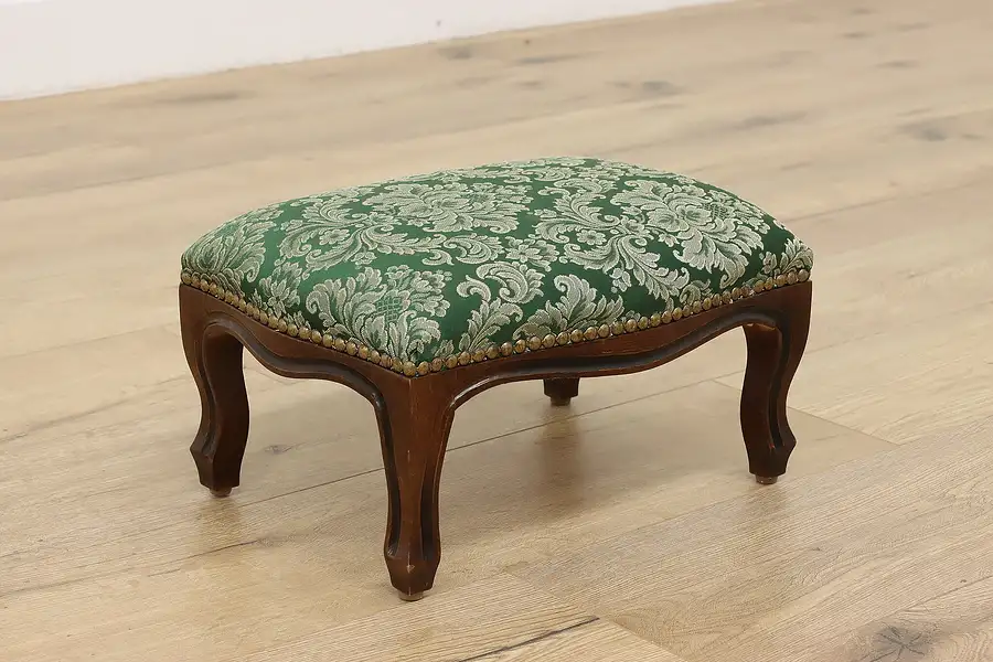 Main image of Traditional Antique Carved Oak & Upholstered Footstool