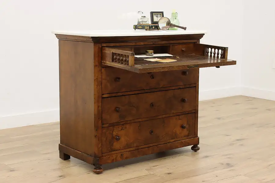 Main image of Biedermeier Antique Walnut Burl Butler Secretary Desk Marble