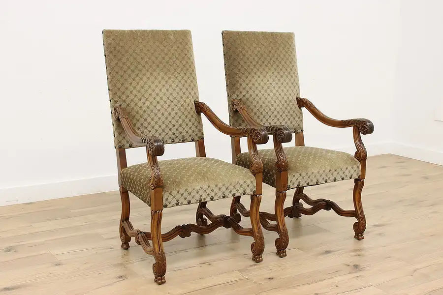 Main image of Pair of Carved Renaissance Antique Walnut Armchairs