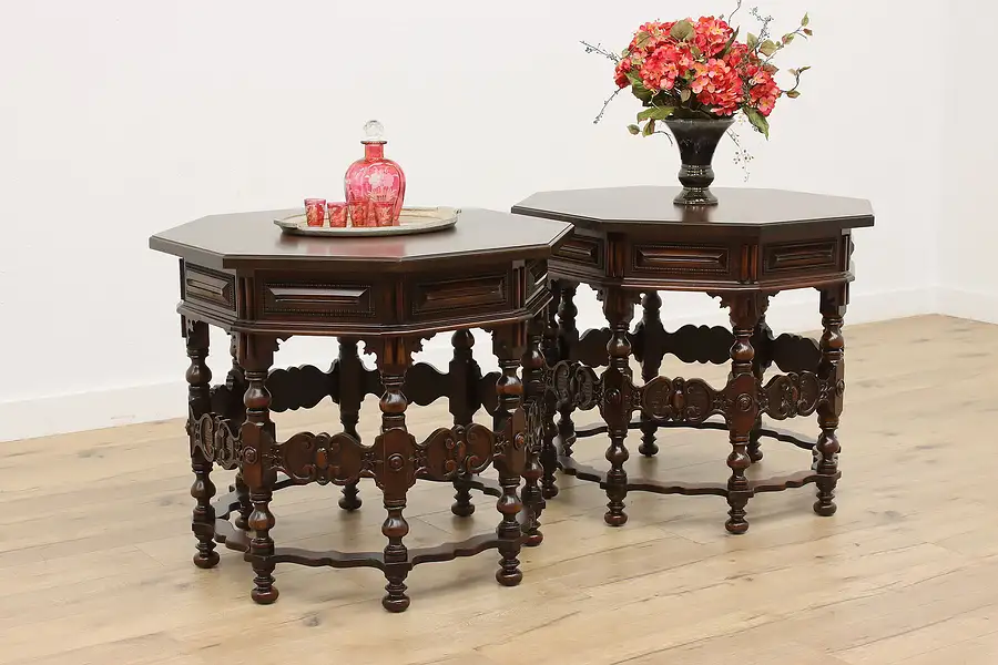 Main image of Pair of Tudor Design Vintage Walnut End Tables Nightstands